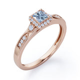 Infinity Milgrain - 1.15 Carat Princess Cut Aquamarine - Petite Pave Channel - Halo Engagement Ring in White Gold