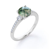 1.50 Carat Round Cut Pave Moss Agate Ring
