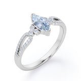 Affordable 1.45 Carat Marquise Cut Aquamarine And Diamond Double Shank Engagement Ring In White Gold