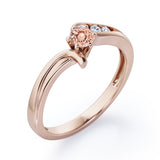 Curved Band - Six Prongs 0.5 carat Round Morganite and Moissanite Artistic Engagement Ring in Rose Gold