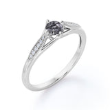 Classic 1.25 Carat Round Cut Natural Black Hair Rutilated Quartz and Diamond Pave Milgrain Engagement Ring in White Gold