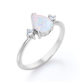 Trilogy 1.10 Carat Tear Drop Genuine Opal And Diamond Three Stone Engagement Ring In White Gold