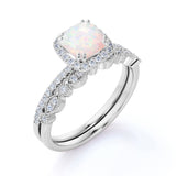 1.50 Ct Cushion Cut Lab Created Opal Vintage Wedding Ring Set