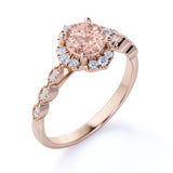 Vintage 1.25 ct Round Morganite Halo Engagement Ring