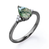 Seven Stone 0.5 carat Pear Moss Green Agate and Diamond Dainty Band Engagement Ring in White Gold