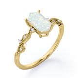 Milgrain 0.5 Ct Hexagon Cut Lab Created Opal Engagement Ring
