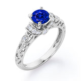 Unique Four Prong 1.15 Carat Round Cut Sapphire And Diamond Art Deco Engagement Ring In Rose Gold