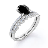 Vintage design 1.50 Carat Oval cut Lab Black Diamond Wedding Set for Women in Rose Gold