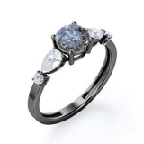 0.55 Ct Round Salt and Pepper Diamond Five Stone Engagement Ring
