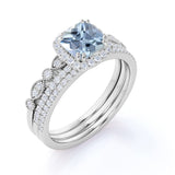 Halo 2 ct Princess Aquamarine Vintage Trio Set