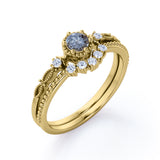 0.53 Ct Round Salt and Pepper Diamond Vintage Wedding Ring Set