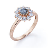 Flower 1 Ct Round Salt and Pepper Diamond Engagement Ring