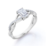 1.25 Carat emerald cut Moissanite and Diamond Solitaire Infinity Engagement Ring in 10k White Gold