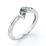 Curved Band - Six Prongs 0.5 carat Round Green Moss Agate and Moissanite Artistic Engagement Ring in Rose Gold