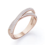 Crossover Double-Strand 0.25 TCW Round Shape Diamond Micro Pave Stackable Ring in 10K White Gold