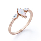 Trillion Six Prong 1.15 Carat Kite Shaped Natural Opal And Diamond Three Stone Basket Set Engagement Ring In Rose Gold