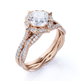 1.5 Carat Cushion Cut Moissanite and Diamond Wedding Ring Set in 10k Rose Gold Celebrity Ring
