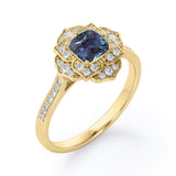 2 Ct Cushion Lab Alexandrite Vintage Engagement Ring