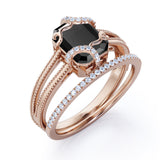 1.75 ct Emerald Lab Black Diamond V Shank Bridal Set