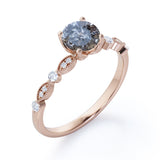 Unique 0.45 Carat Round Cut Genuine Salt and Pepper Diamond Art Deco Engagement Ring In White Gold