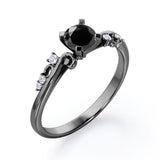 Unique Four Prong 1.05 Carat Round Cut Black Diamond Seven Stone Engagement Ring In Rose Gold