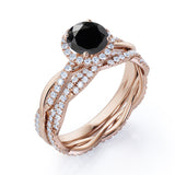 1.75 Carat Round cut Lab Black Diamond Bridal Set with semi eternity wedding band in White Gold