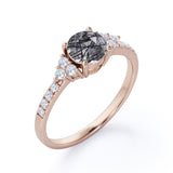 1.50 ct Round Black Rutilated Quartz Cluster Engagement Ring