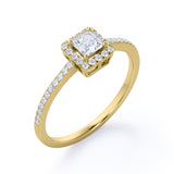 Pave 1 Carat Princess Cut Moissanite Halo Engagement Ring