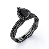 1.75 TCW Pear Shape Lab Created Black Diamond - Pave Setting - Crossover Eternity Wedding Set in White Gold