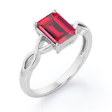 Solitaire 1 Carat Emerald Cut Lab Ruby Infinity Engagement Ring In White Gold