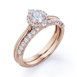 1.25 Carat Round Cut Moissanite And Diamond Filigree Bridal Set In White Gold