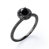 1.5 ct Round Lab Black Diamond 4-Prong Halo Engagement Ring