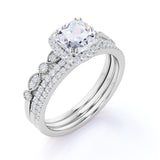 Beautiful 1.75 Carat Real Moissanite Wedding Trio Ring Set with Engagement Ring and 2 Wedding Bands in 18k White Gold Over Silver