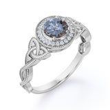 Milgrain Halo 0.70 Carat Translucent Salt and Pepper Diamond Twisted Infinity Engagement Ring In White Gold