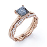 Eternity 1 Ct Square Salt and Pepper Diamond Wedding Ring Set