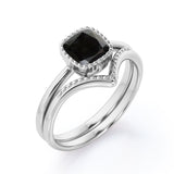 Antique Artdeco 1.25 Cushion cut Lab Black Diamond Wedding Bridal Set in Rose Gold