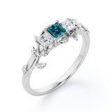 Floral Patterns 1 Carat Princess Cut Lab Created Alexandrite And Diamond 3 Stone Promise Ring In White Gold For Her