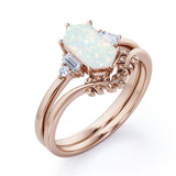 Floral 1.15 Ct Hexagon Cut Lab Created Opal Wedding Ring Set