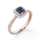 Minimal Halo 1.25 Carat Cushion Cut Lab Created Alexandrite And Diamond Bezel Set Engagement Ring In White Gold For Women