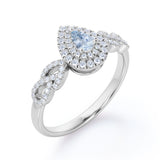 1.5 Carat Pear Cut Aquamarine And Diamond Double Halo Engagement Ring In White Gold