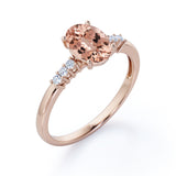 1.50 Carat oval cut Morganite and Diamond Engagement Ring in 10k White Gold