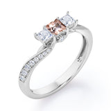 Scale Bridge Accent 0.65 carat Princess Morganite and Moissanite Twisted Wave Engagement Ring in Rose Gold