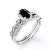 Perfect 1.65 Carat Oval cut Lab Black Diamond Bridal Ring Set in White Gold
