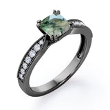 1.25 Ct Cushion Cut Moss Agate Milgrain Engagement Ring