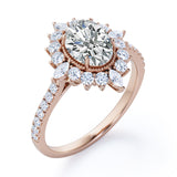 Enchanted Classic Milgrain Halo 0.8 carat Oval Moissanite and Diamond Engagement Ring in Black Gold