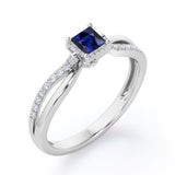 Twisted and Split Pinched Shank 0.65 carat Princess Blue Sapphire and Moissanites Elegant Engagement Ring in Rose Gold