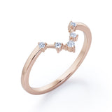 Dainty Five-Stone Prong - 0.10 TCW Round Shaped Diamond -  V Shaped Wedding Band - 10K Rose Gold