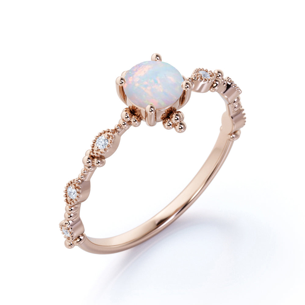 Half Bezel Setting 1 Carat White Opal Vintage Engagement Ring in White ...