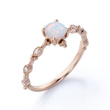 Vintage 1.05 Ct Round Cut Lab Created Opal Engagement Ring