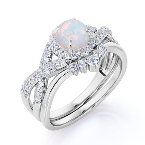 Twisted 1.50 Ct Round Cut Lab Created Opal Wedding Ring Set